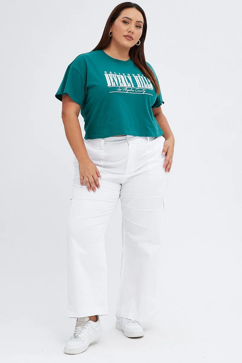 Green Graphic T-shirt Beverly Hills Puff And Embroidered Urban Look