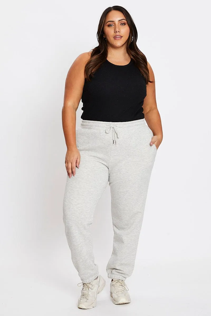 Grey Elastic Waist Track Pants Hidden Pocket System