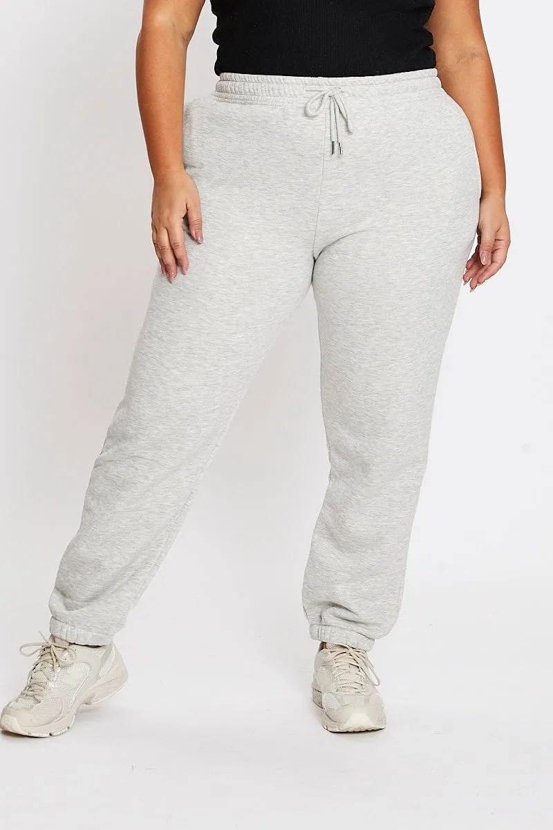 Grey Elastic Waist Track Pants Low Profile Waistband