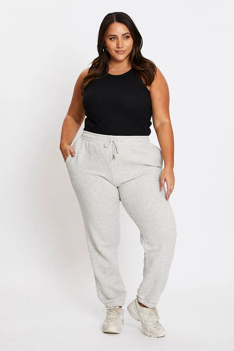 Breathable Mesh Panels Grey Elastic Waist Track Pants
