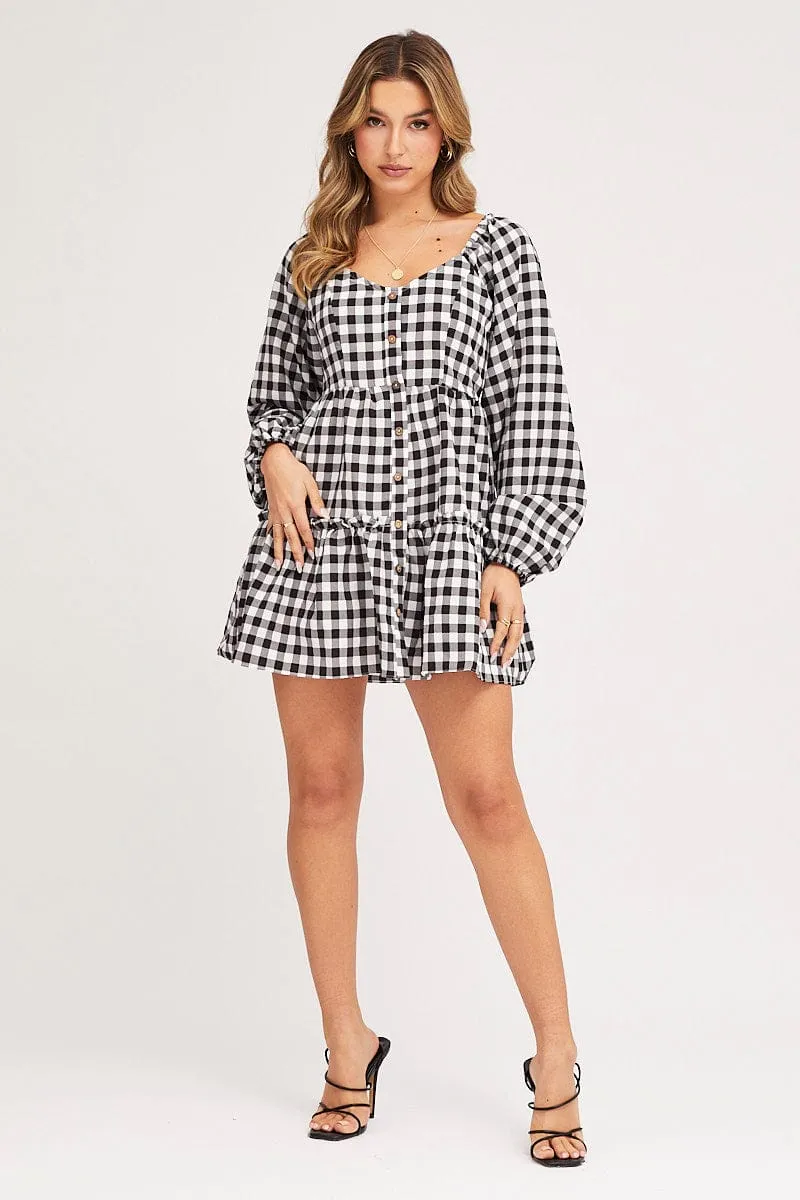 Check Skater Dress Long Sleeve Mini Classic Suit