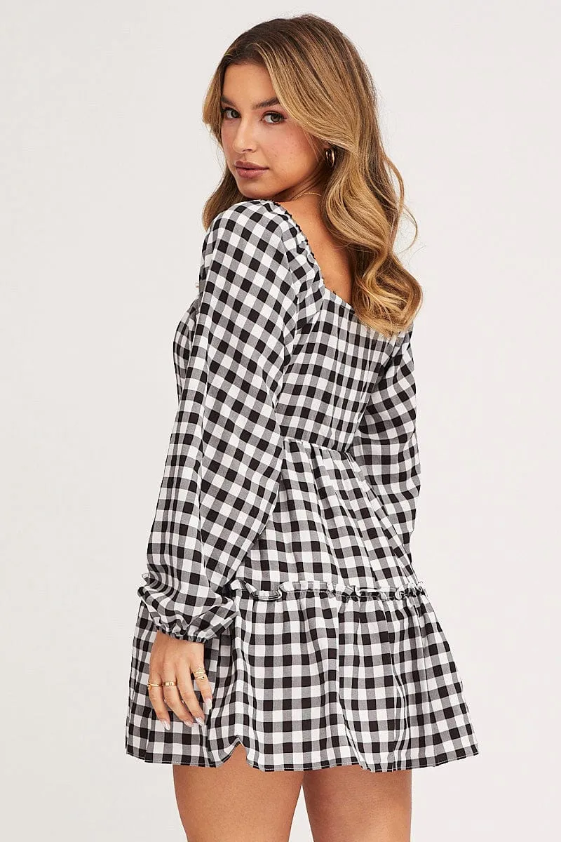 Check Skater Dress Long Sleeve Mini LowMaintenance