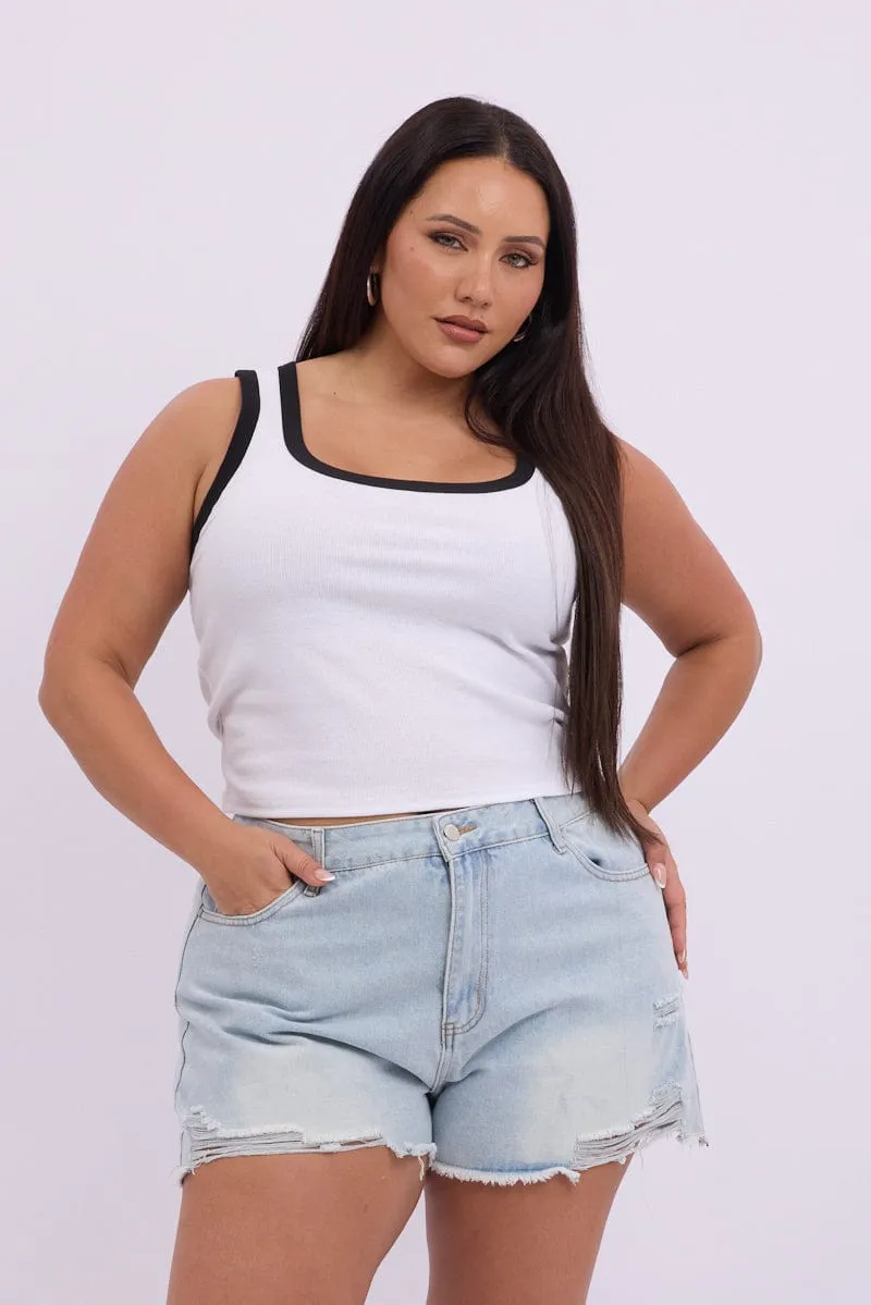 White Tank Top Contrast Binding Colorfast Technology Carnival Look