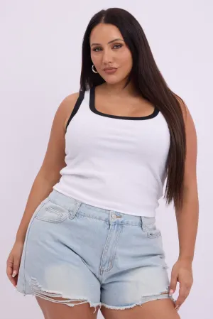 Music Mood White Tank Top Contrast Binding