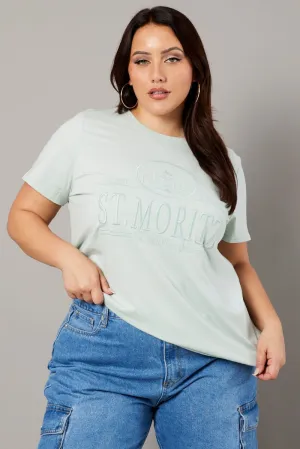 Comfy Top Simple and Comfortable Green Graphic T-shirt Short Sleeve Crew Neck