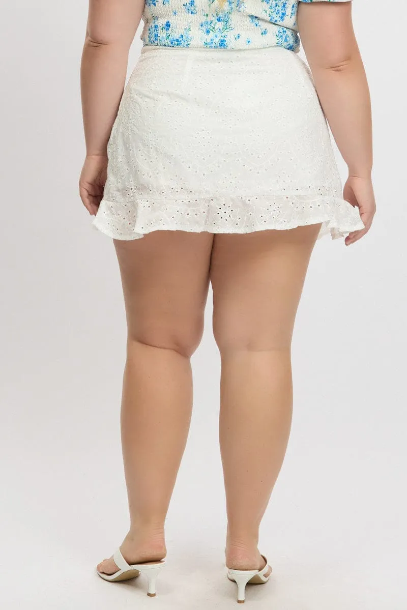 White Eyelet Cotton Lace Button Mini Skirt Lightweight Chic Mood