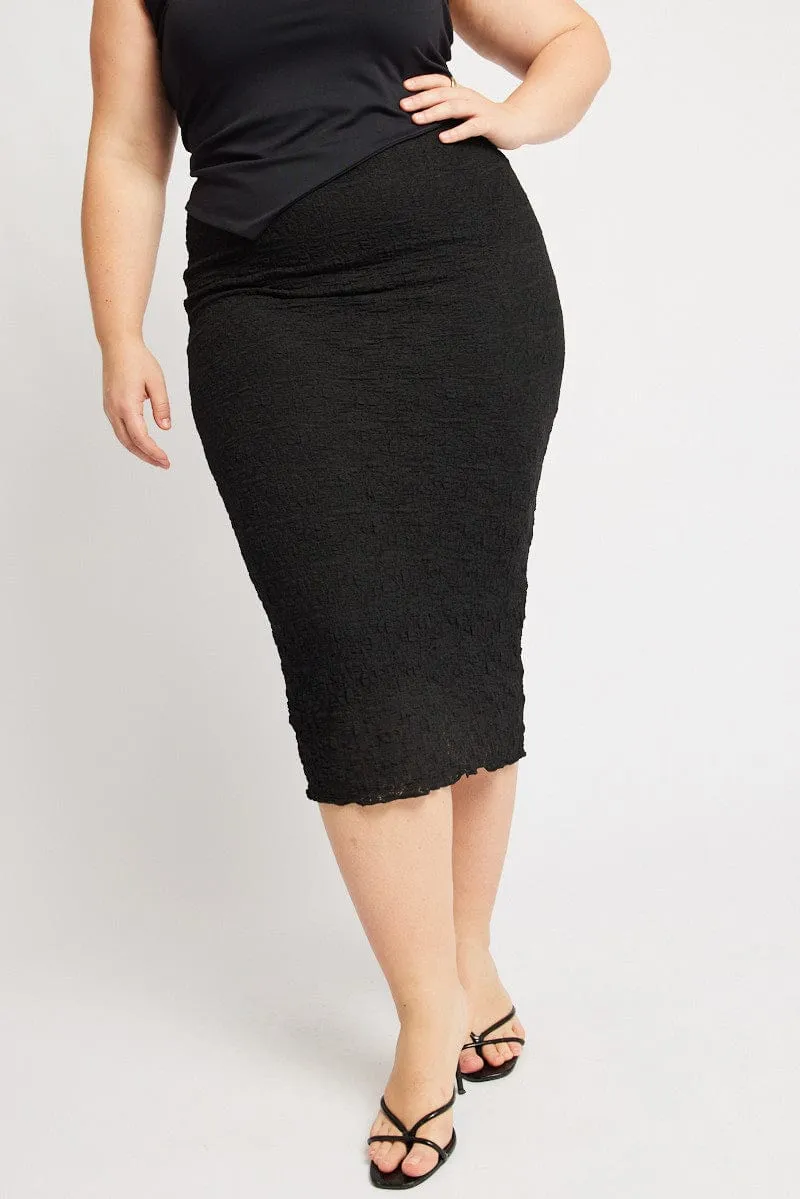 Soft Focus Pocket Design Black Bubble Lace Texture Skirt