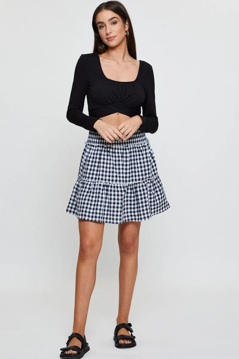 Check Flare Skirt Mini High Rise Dance Practice Modern Outfit