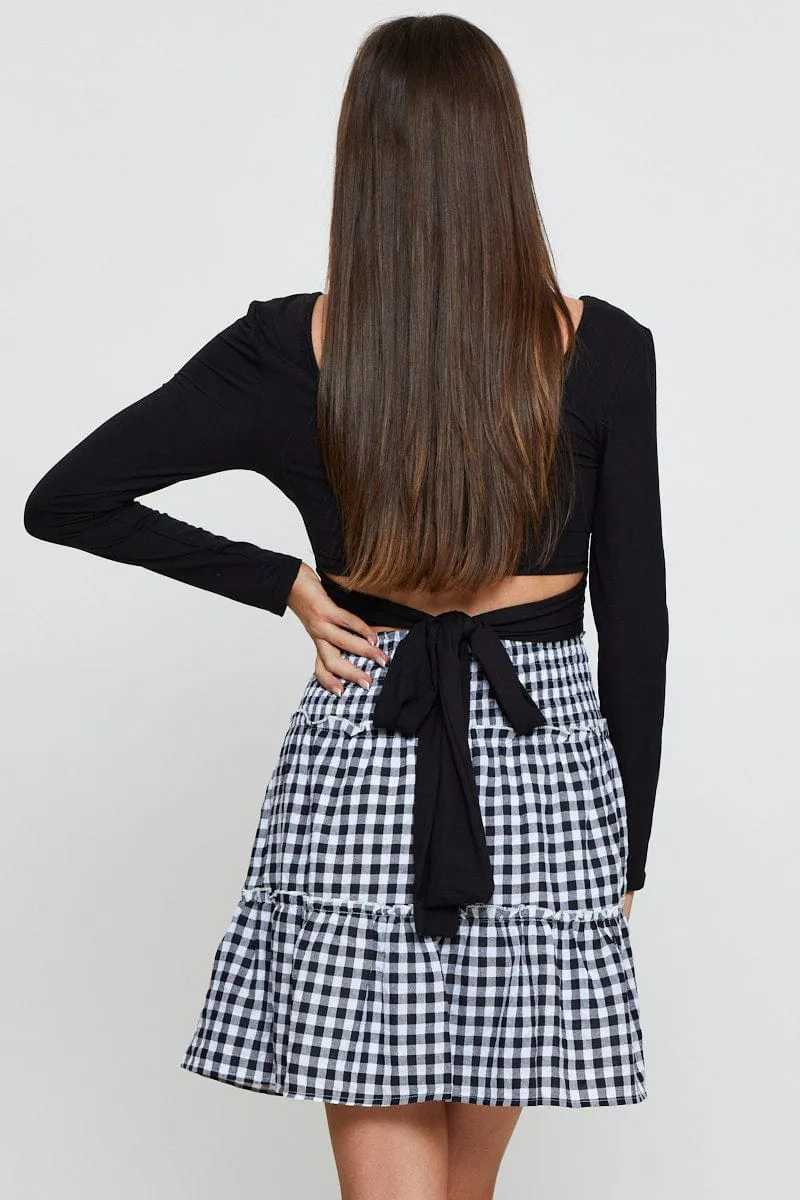 Outdoor Gathering Check Flare Skirt Mini High Rise