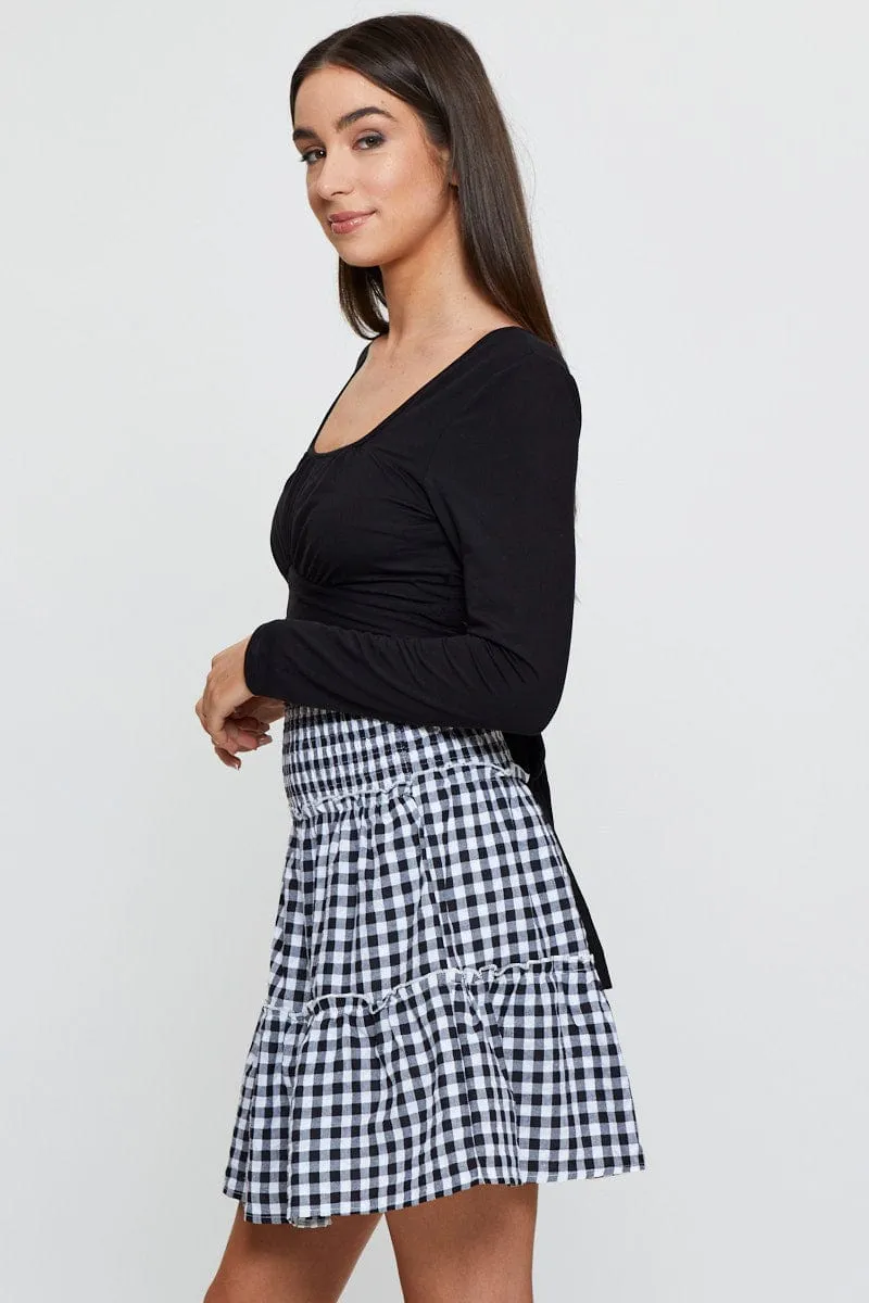 Check Flare Skirt Mini High Rise Daily Style