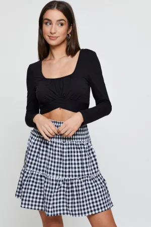 Style Innovation Wearable Art Check Flare Skirt Mini High Rise