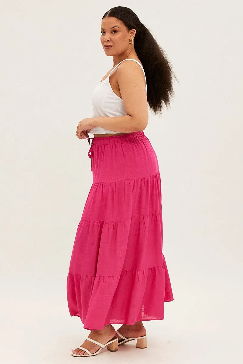 Pink Maxi Skirt High Waist Tiered Casual Moments Oversized style