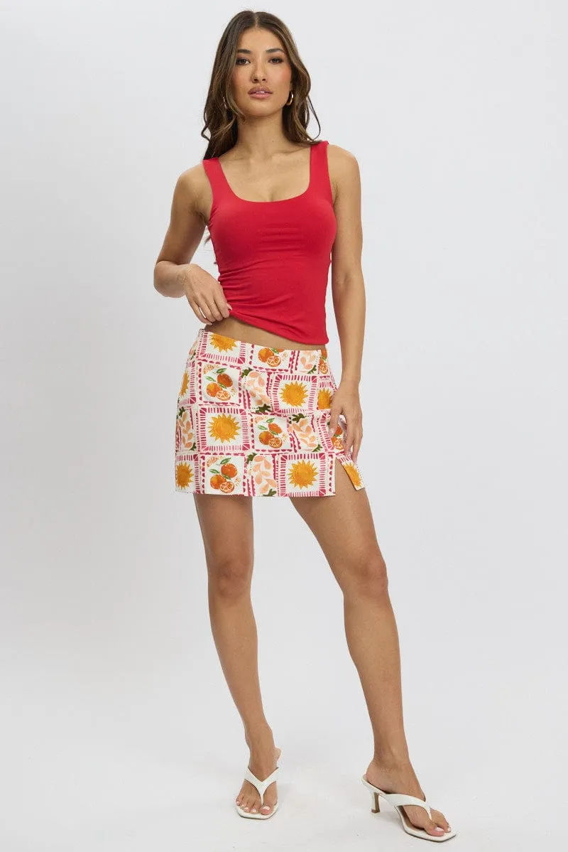 Multi Abstract Mini Skirt High Rise Split Simple Fashion