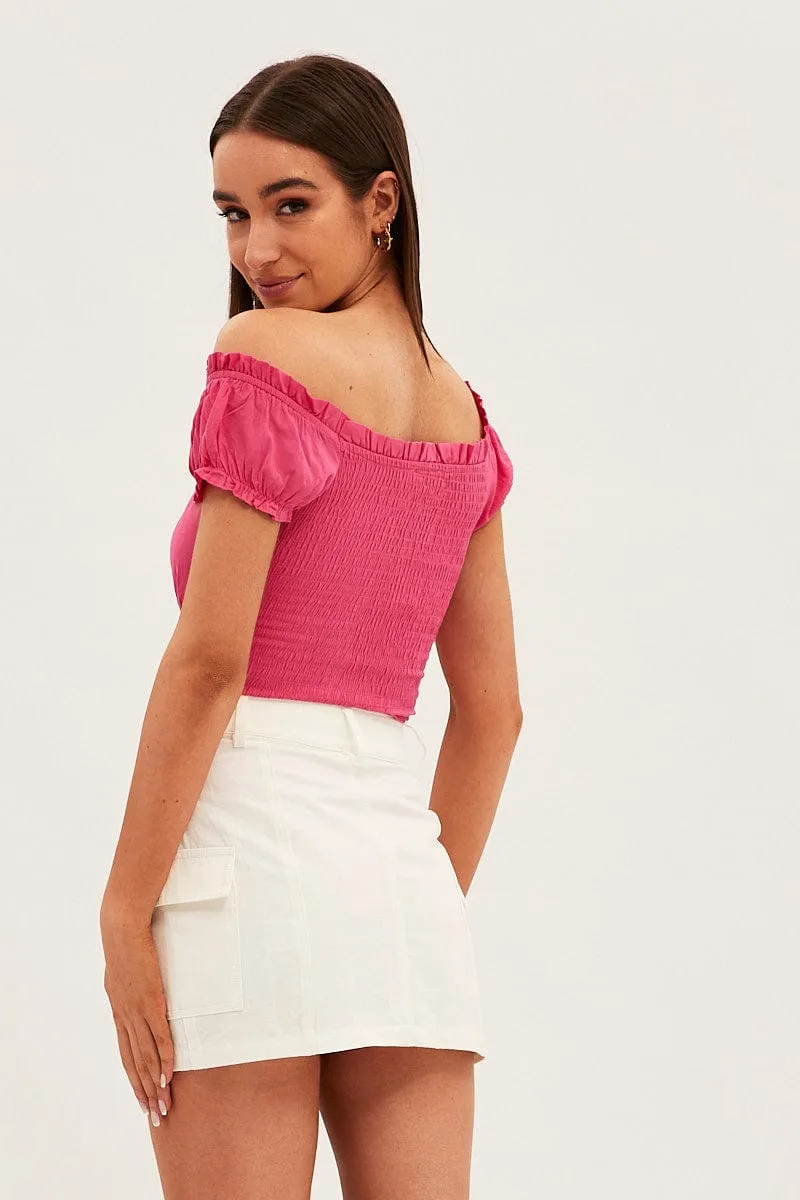 Two Tone Trim White Cargo Skirt Mini Mid Rise