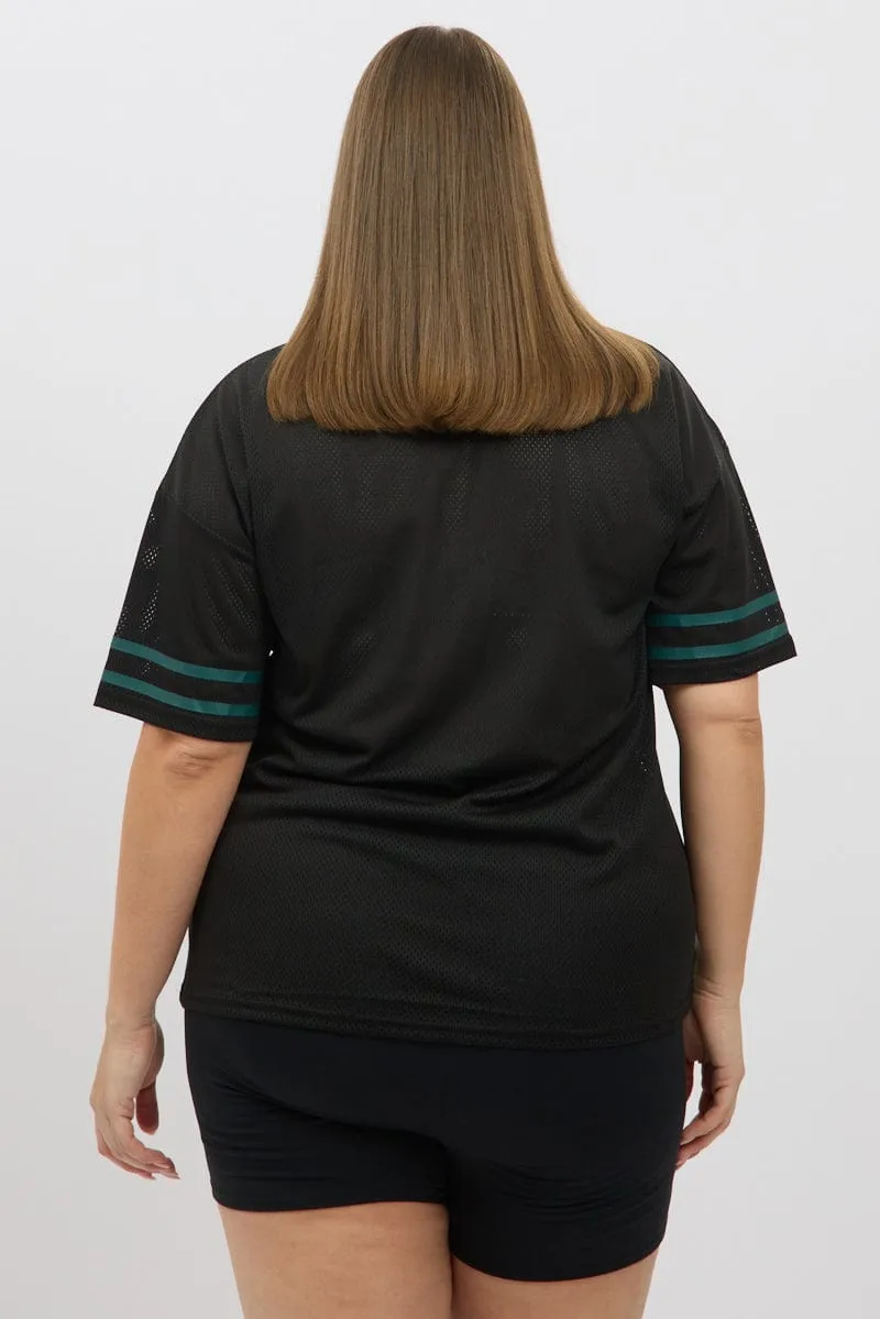 Black Graphic T Shirt Short Sleeve V Neck Minimalist Wear Soft Finish