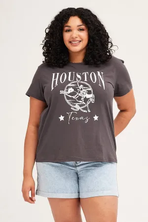 Grey Short Sleeve Regular Houston T-shirt Leisure Casual