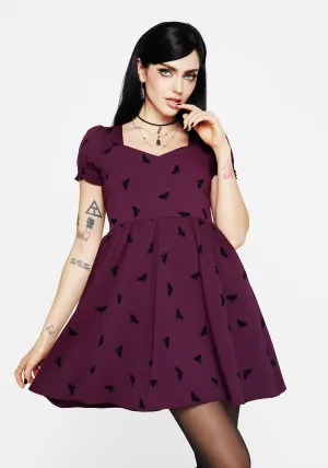 Styx Moth Flocked Velour Print Mini Dress Reinforced Elbows