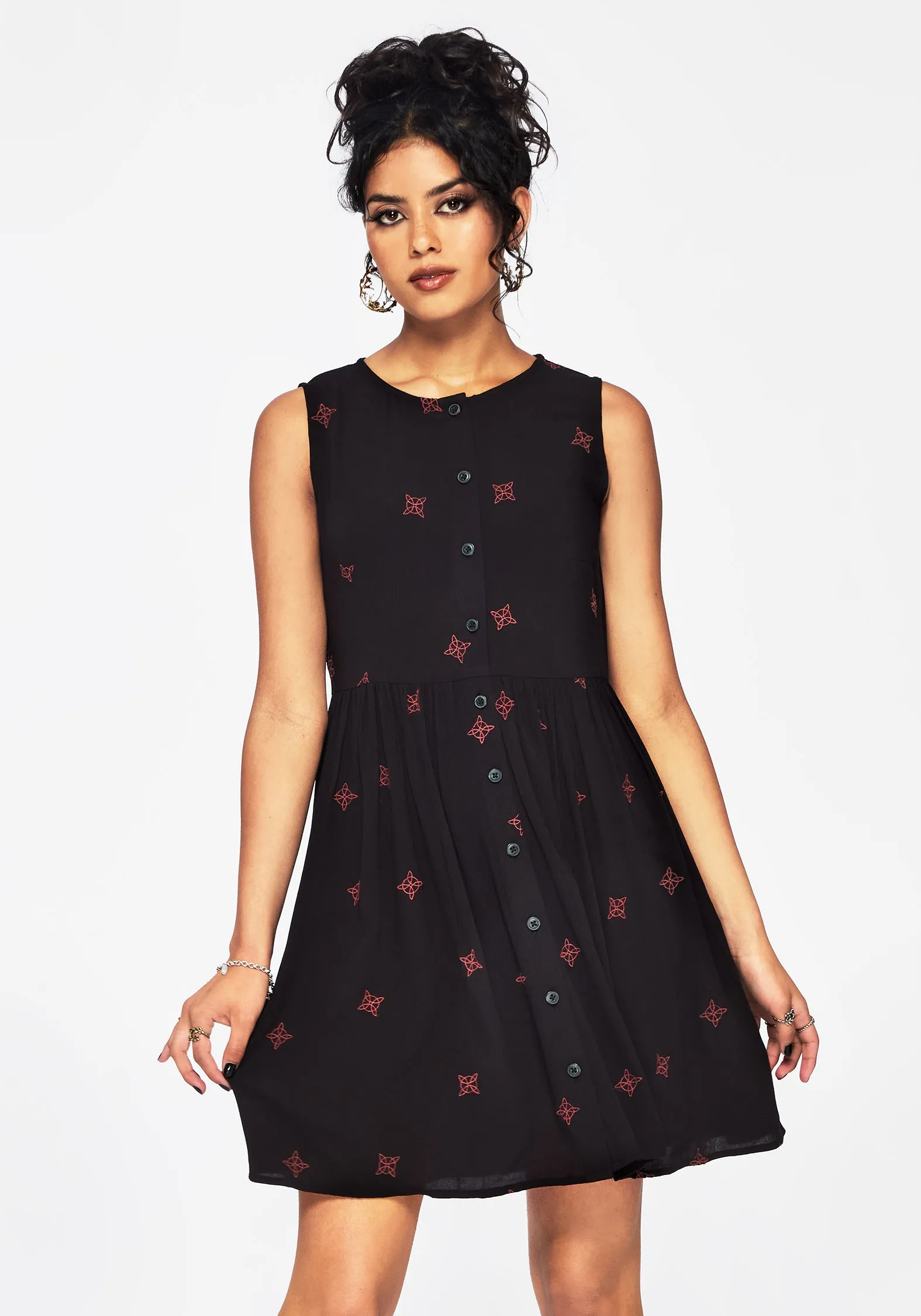 Minimalist Closure Sublime Witches Knot Embroidered Mini Dress