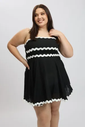 Heat Beat Black Ric Rac Trim Mini Dress
