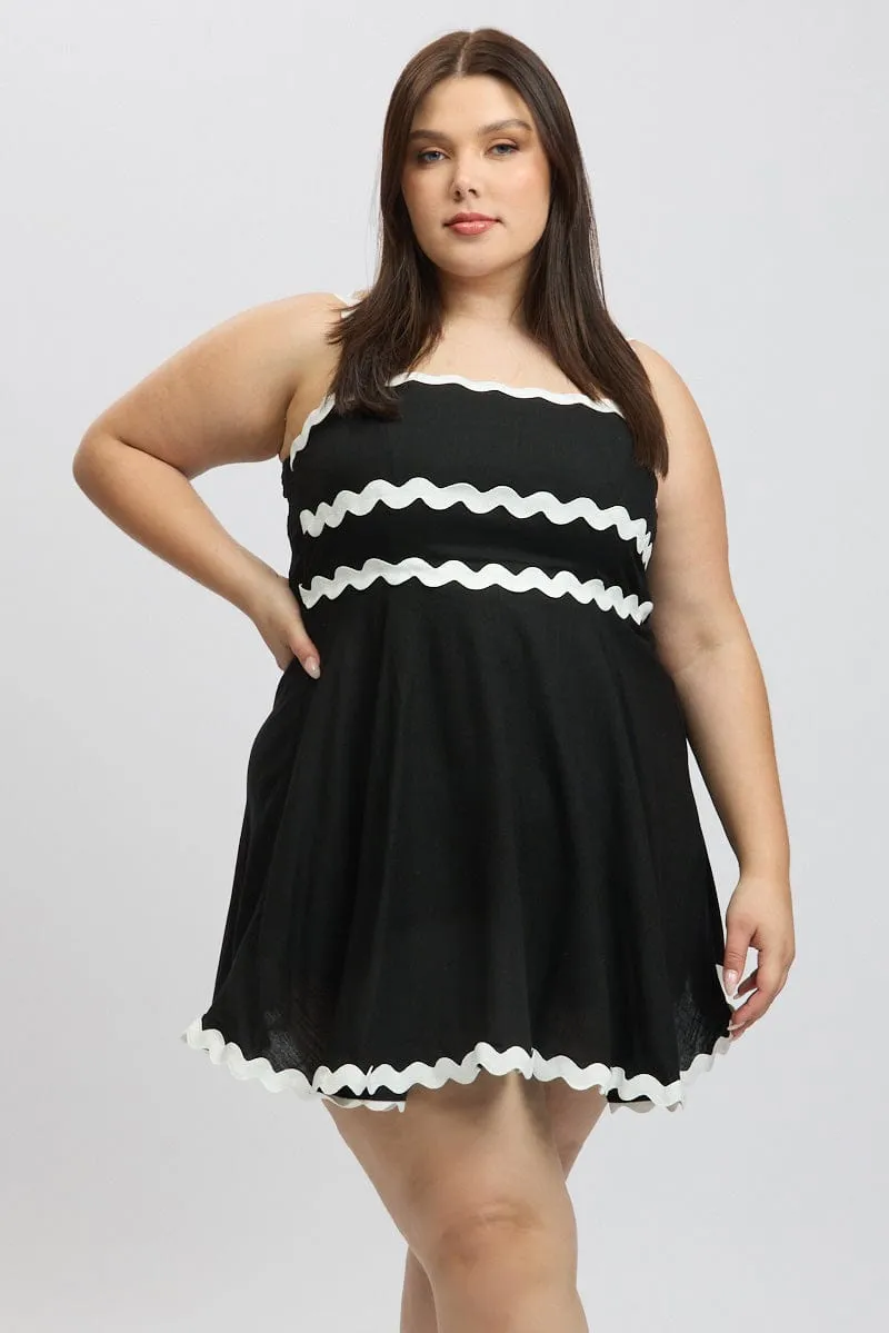 Black Ric Rac Trim Mini Dress Sleek Silhouette