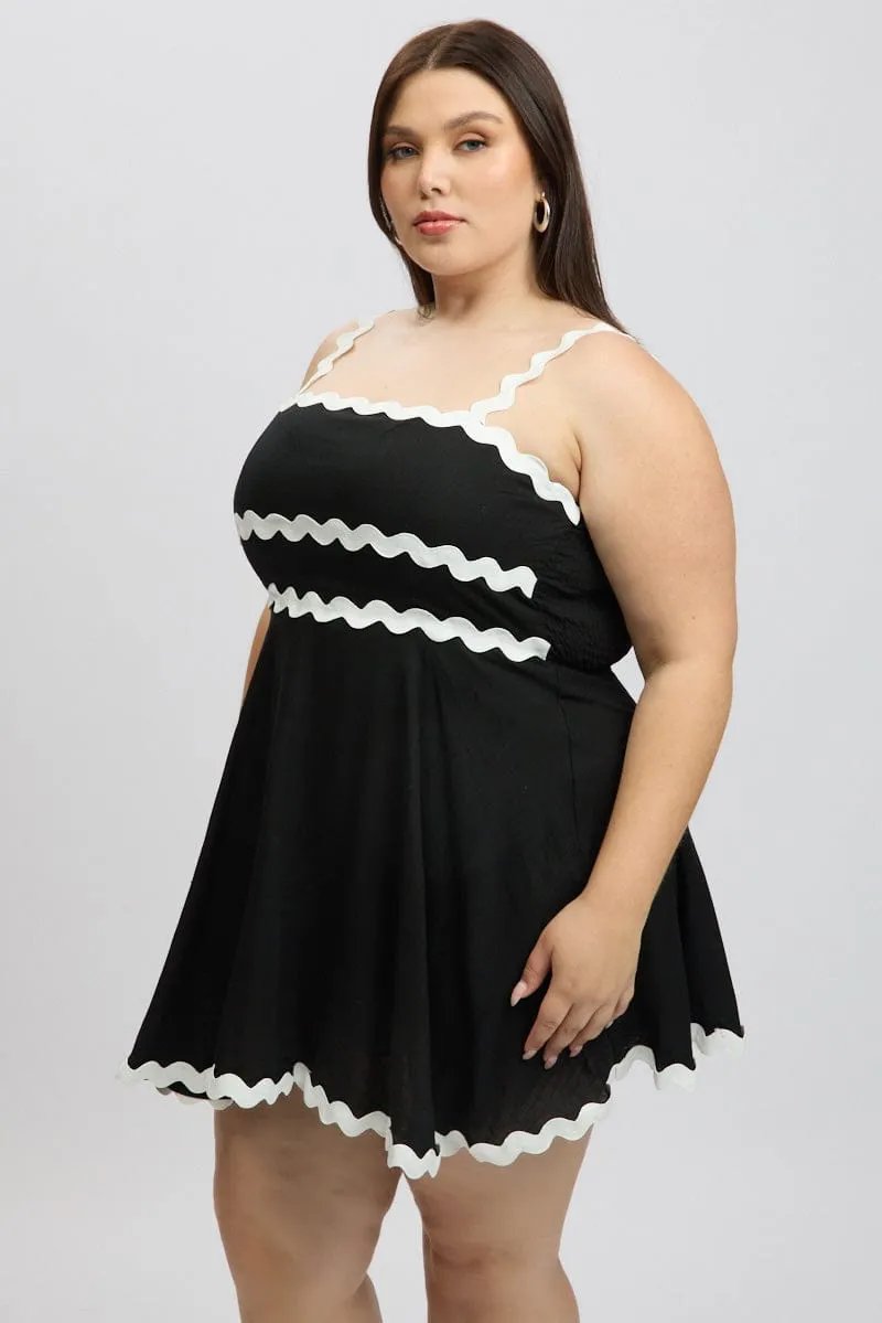 Black Ric Rac Trim Mini Dress City Look Style Fresh