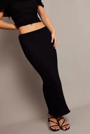Black Knit Skirt Midi High Rise Relaxed Fit Seamless construction