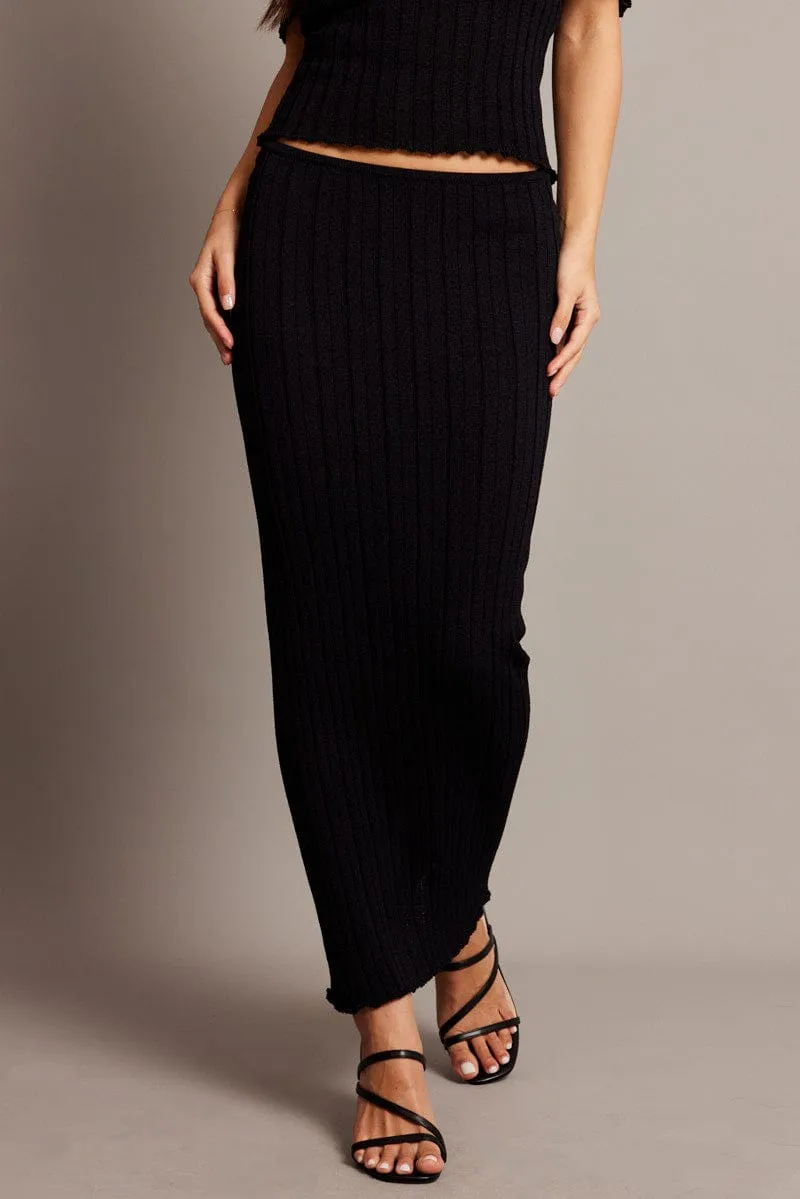 Day To Night Black Knit Skirt Midi High Rise Relaxed Fit