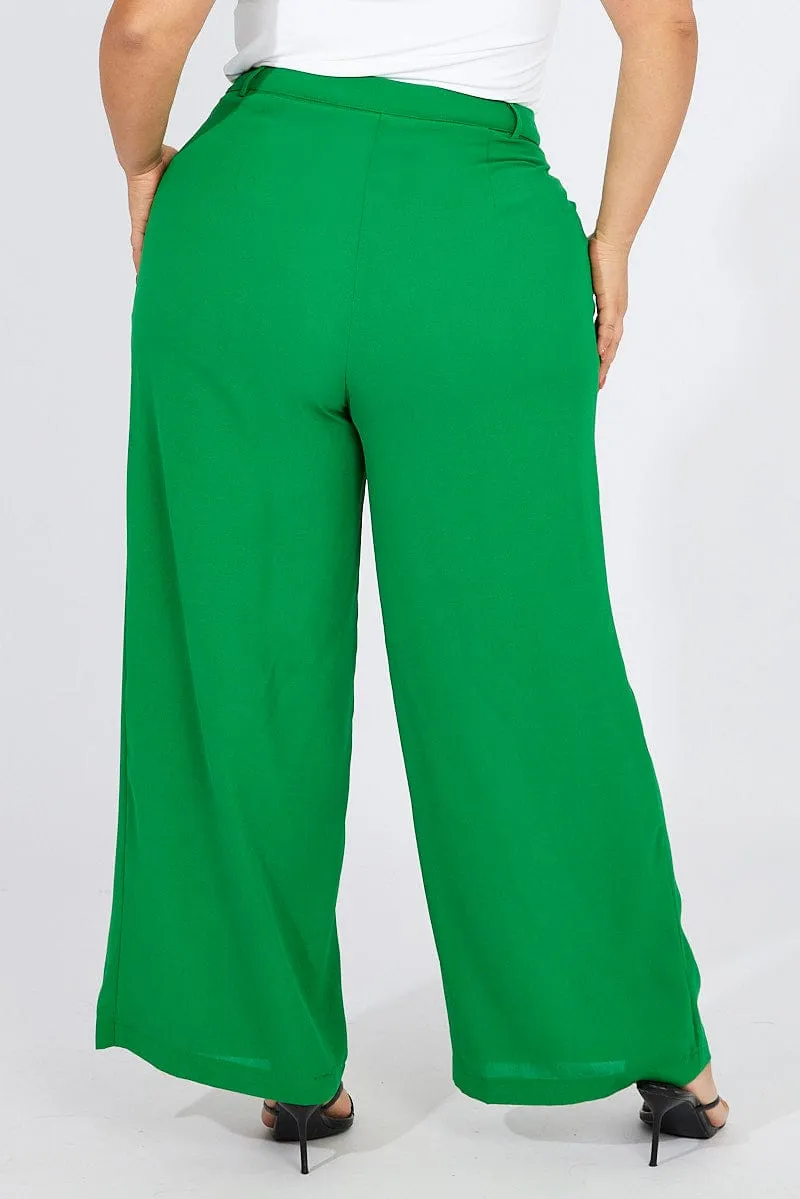 Work Ready Neutral Look Green Wide Leg Pants High Waist Button Front
