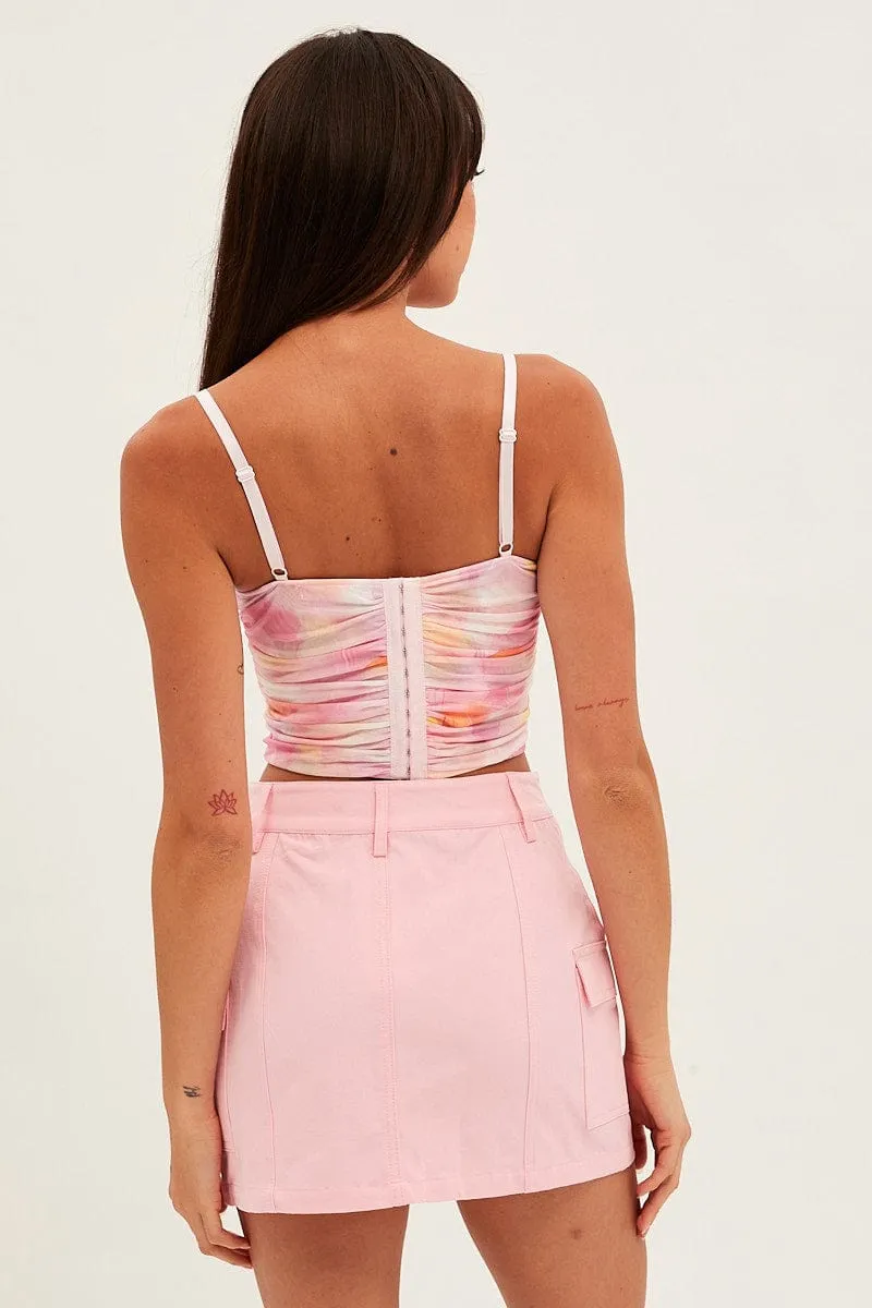 Style Fusion Neutral Wear Pink Cargo Skirt Mini Mid Rise