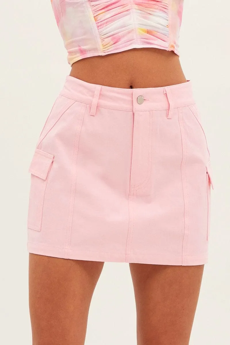 Lightwear Look Pink Cargo Skirt Mini Mid Rise