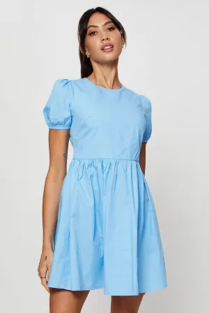 Flash Beat Weekend Ready Blue Mini Dress Short Sleeve Round Neck