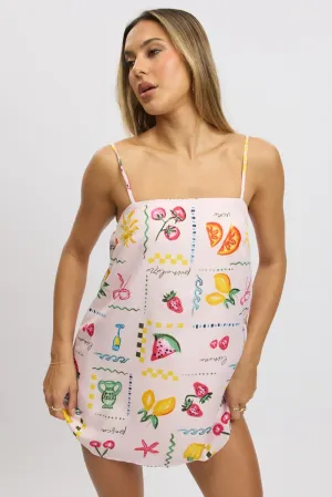 Pink Abstract Mini Dress Strappy Square Neck Pack Quick