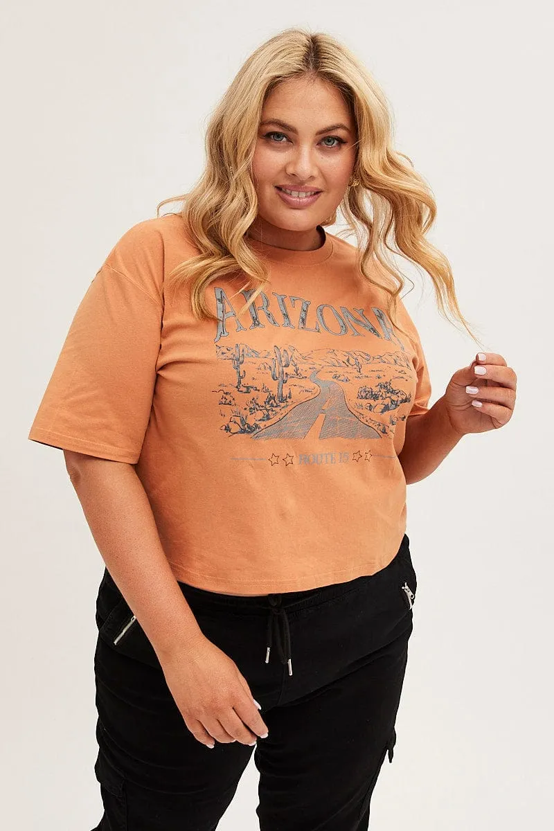 Beige Short Sleeve Arizona Drop Shoulder Crop T-shirt Animal Print Versatile and Stylish