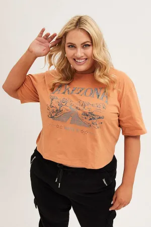 Beige Short Sleeve Arizona Drop Shoulder Crop T-shirt City Fashion