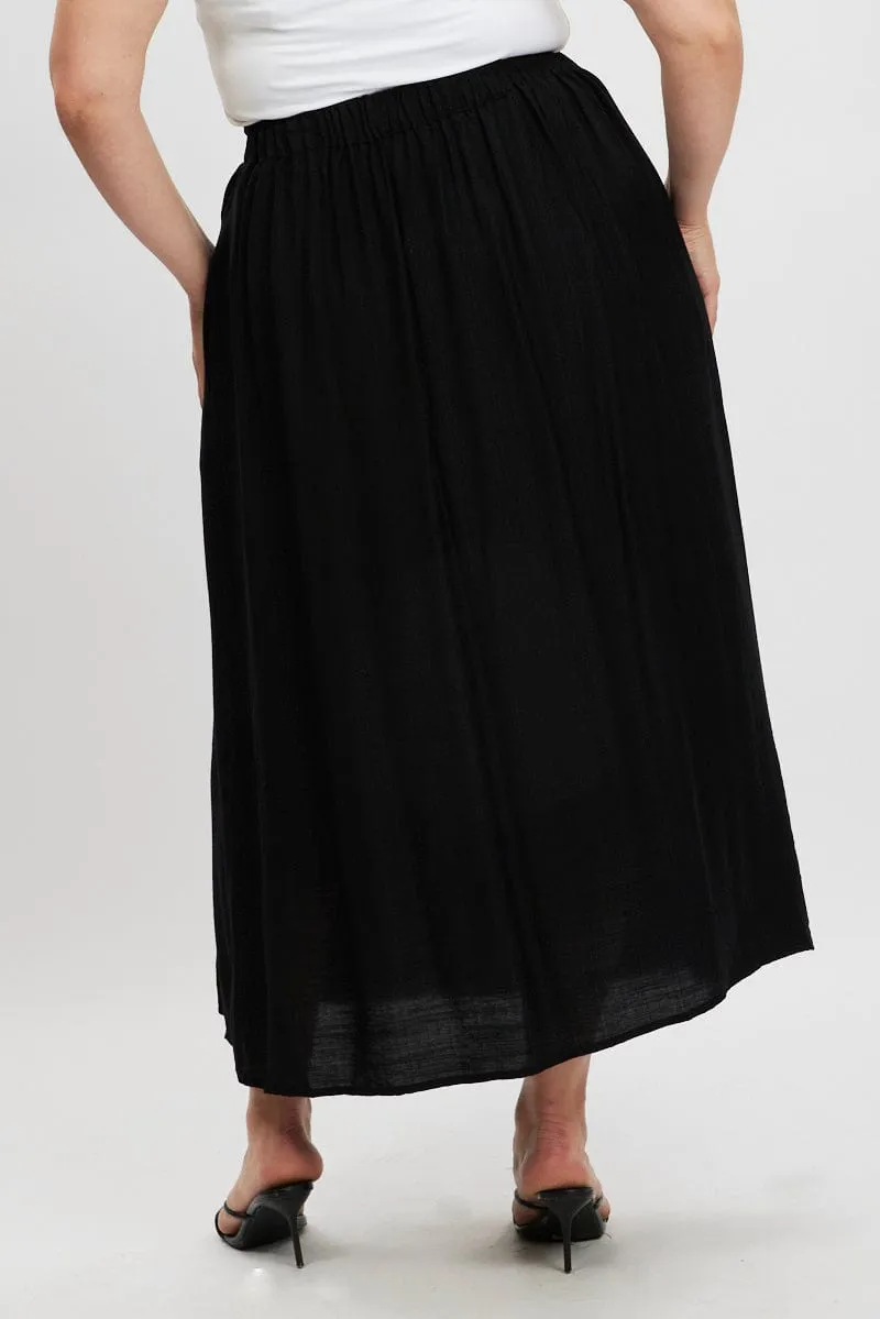 Thermal Regulating Black Tie Waist Split Side Maxi Skirt