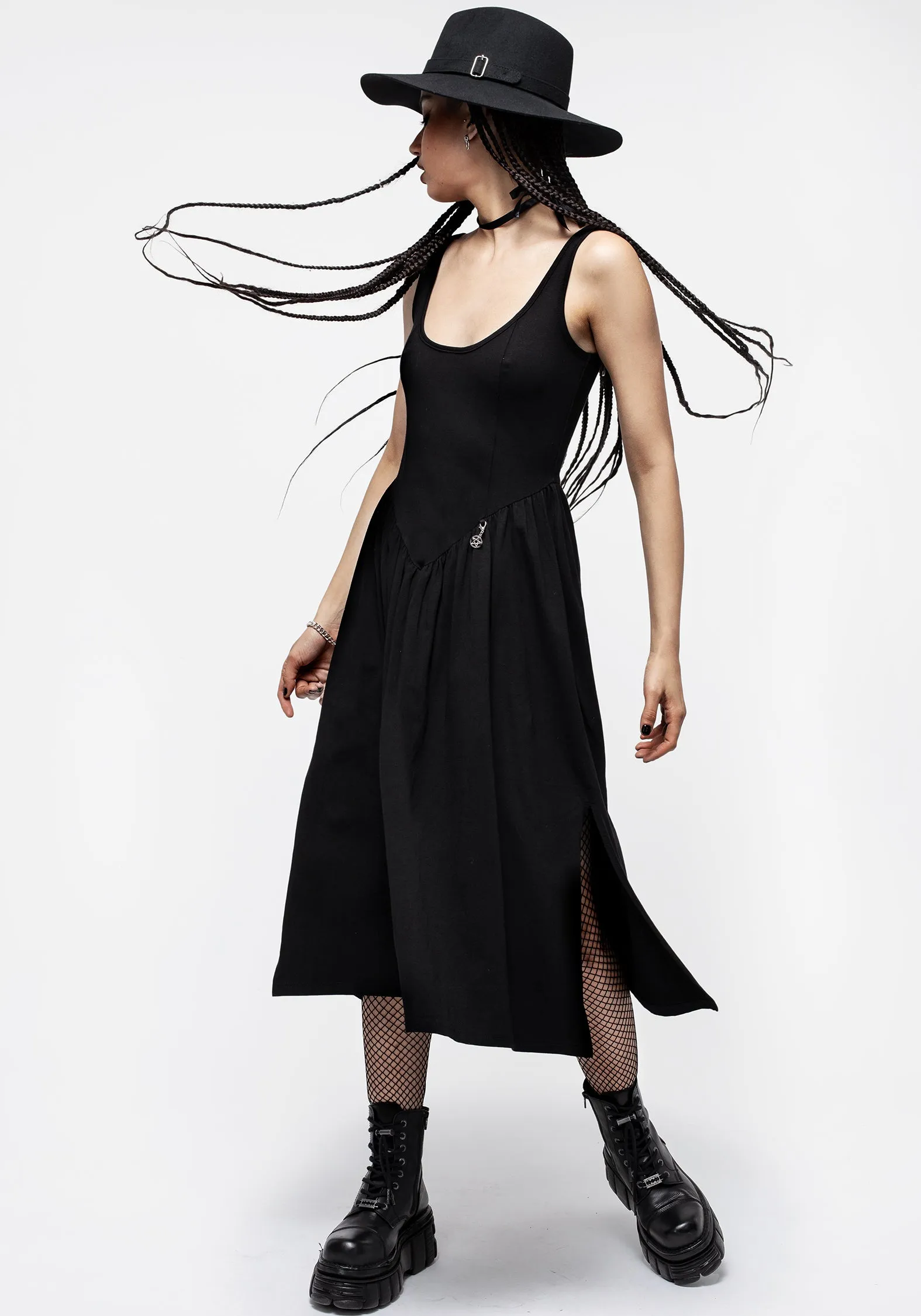 Astarte Basque Waistline Jersey Midi Dress Gem Shine spring fresh