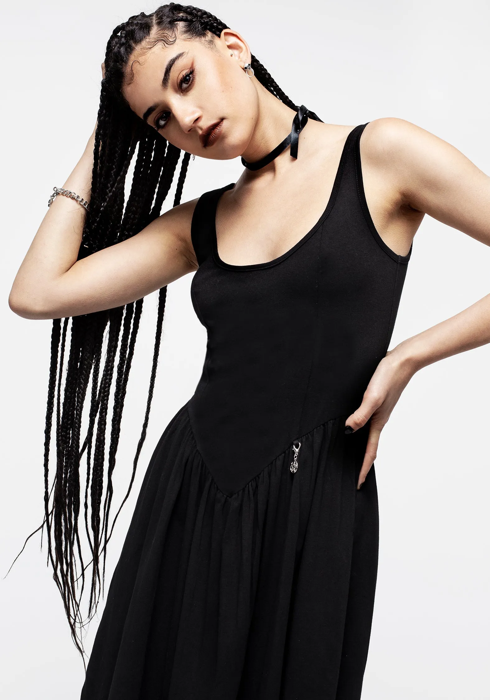 Brass Light Astarte Basque Waistline Jersey Midi Dress