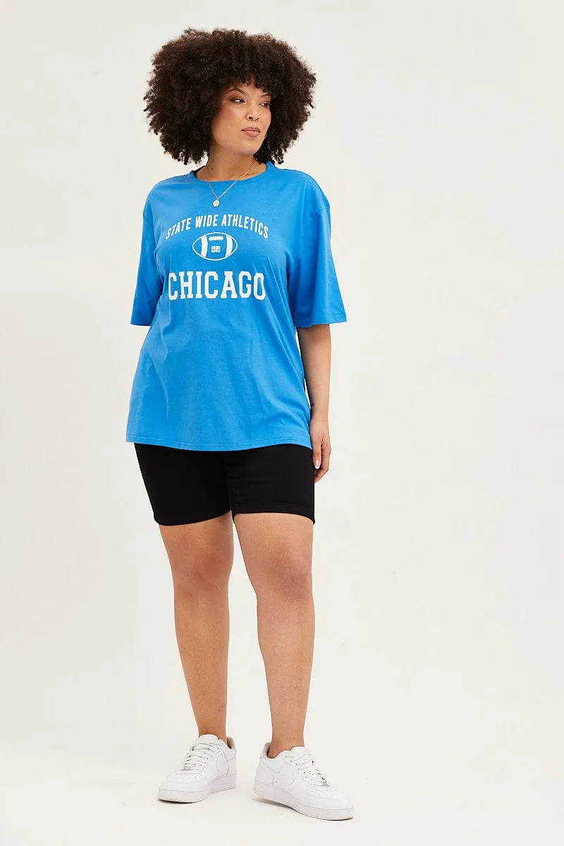 Light and Breezy Blue Crew Neck Short Sleeve Oversized Graphic T-shirt