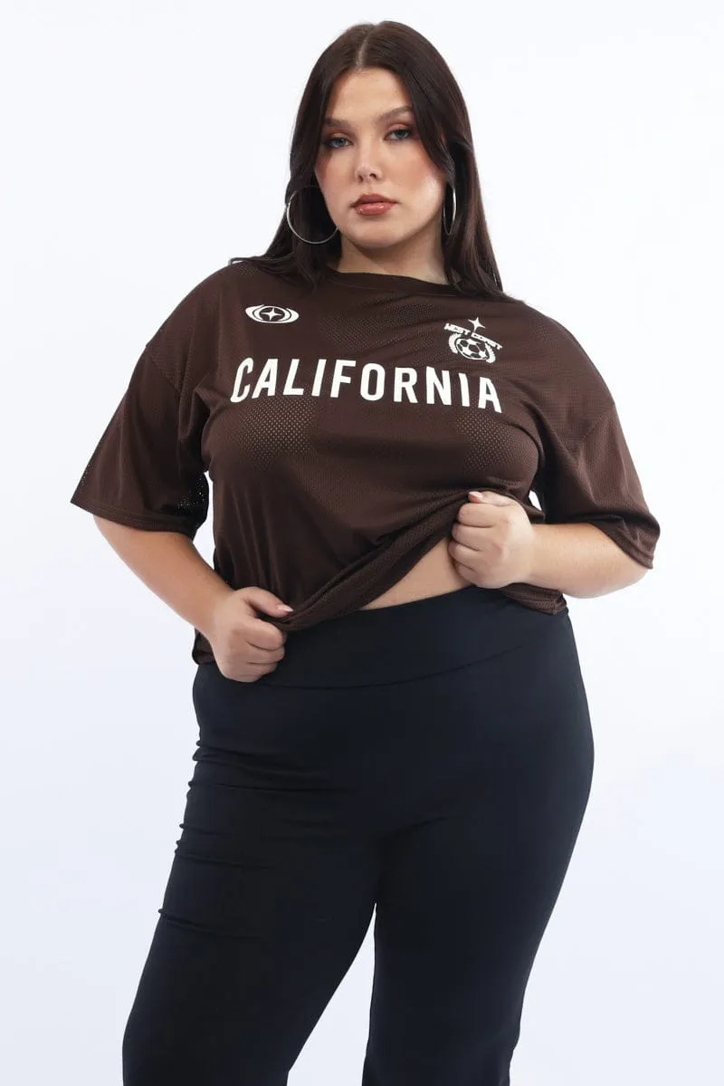 Brown Graphic T Shirt Short Sleeve Crew Neck EcoFriendly Dye