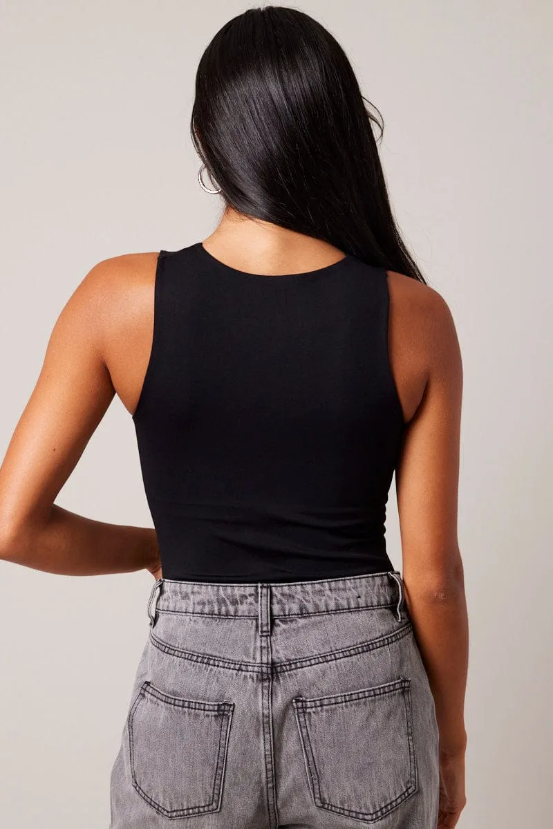 Black Bodysuit Sleeveless Crew Neck Seamless Flow Core
