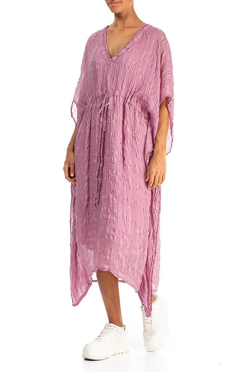 Asymmetric V-Neck Mauve Taupe Textured Silk Dress Day Glow TearResistantMaterial