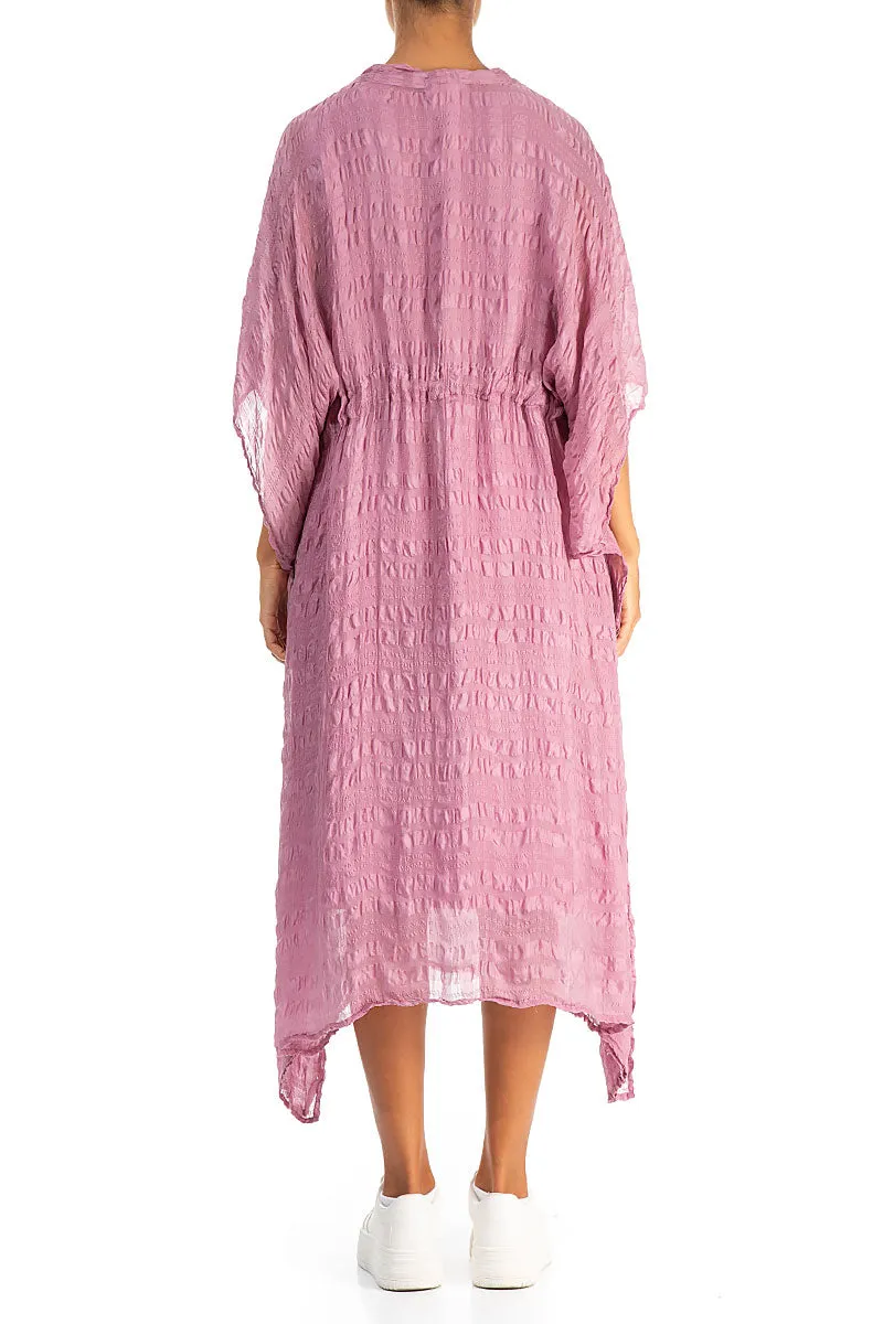 Asymmetric V-Neck Mauve Taupe Textured Silk Dress wrinkle free