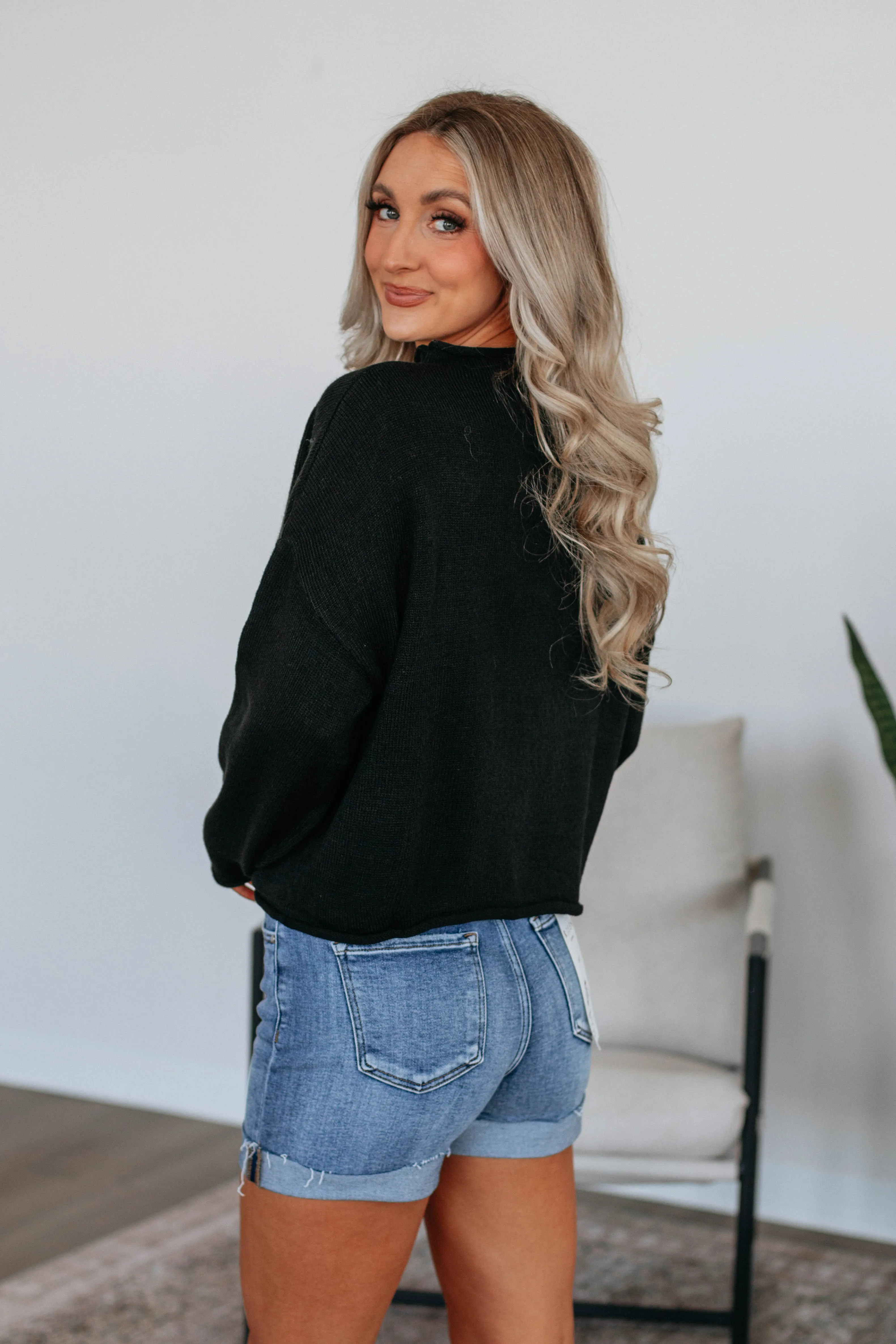 Casual Style Snug Fit Knit Cedric Sweater - Black