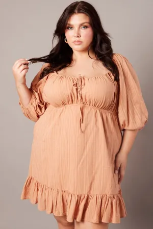 Brown Textured Stripe Mini Dress Stage Glow