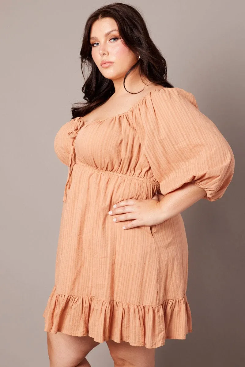 Brown Textured Stripe Mini Dress Casual Fashion Look Sleek Fashion