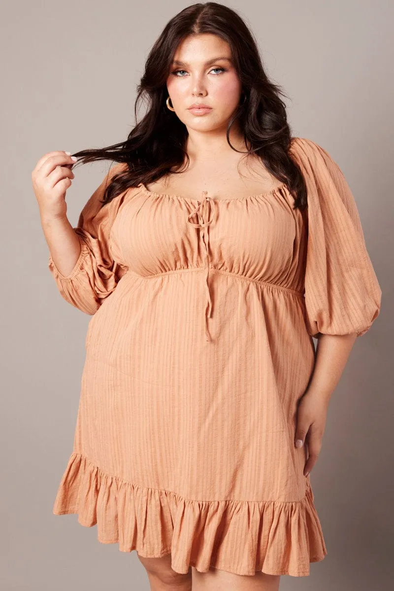 Brown Textured Stripe Mini Dress Stage Glow
