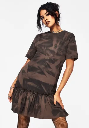 Light Fresh Mugwort Cotton Ombre Jersey Frill Hem Mini Dress