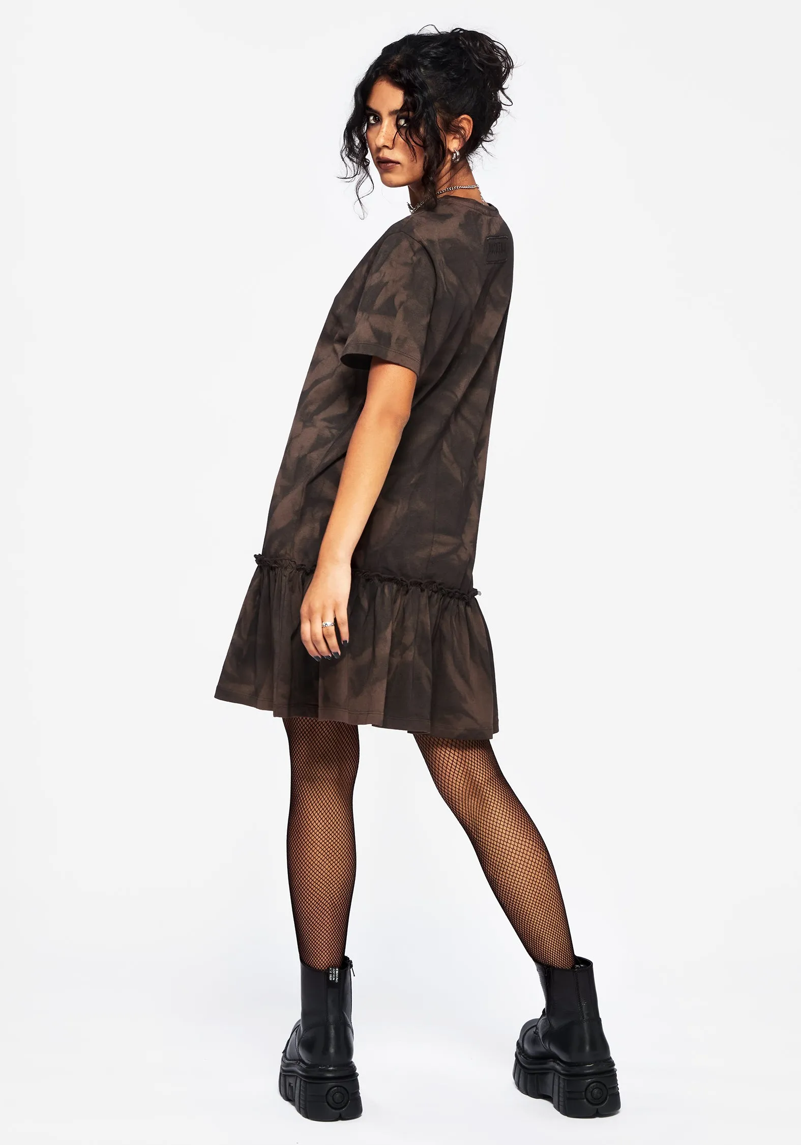 Casual Comfort Look Mugwort Cotton Ombre Jersey Frill Hem Mini Dress