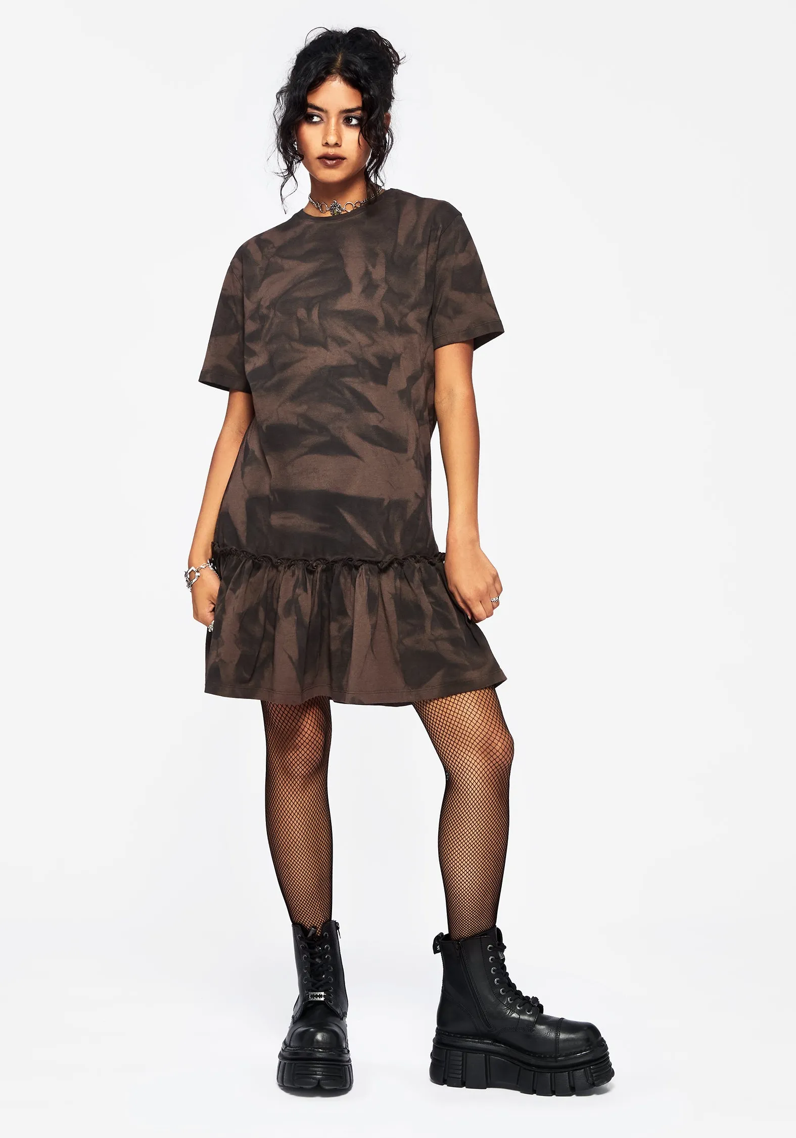 Mugwort Cotton Ombre Jersey Frill Hem Mini Dress Bohemian Design Summer Fashion