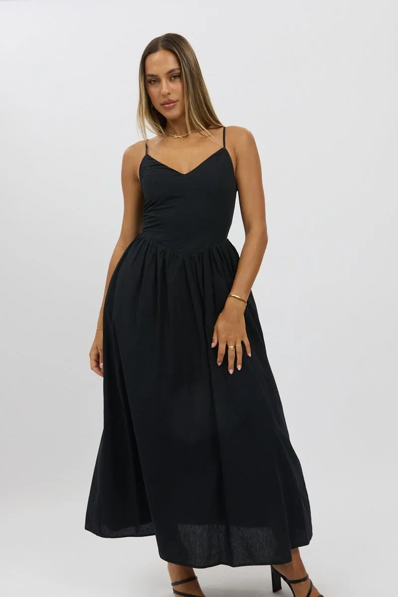 Turquoise Shine Black Maxi Dress V-Neck